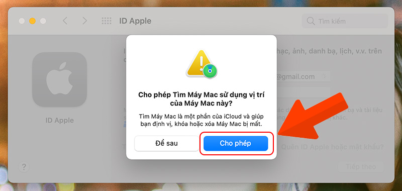 Cho phép sử dụng chức năng Tìm Máy Mac 